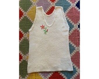 70s lovely FLOREAL softy EMBROIDERED cotton TANK_TOP