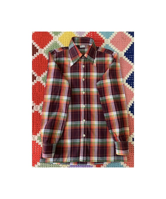 70s country COLOR_SCALE cotton CHECKERED man SHIRT - image 1