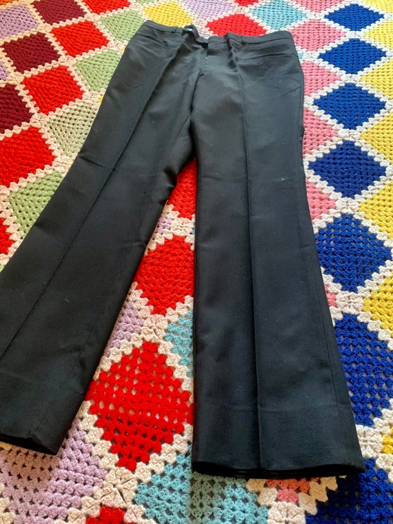 70s DEADSTOCK wool WOMAN flared BLACK trousers - image 2