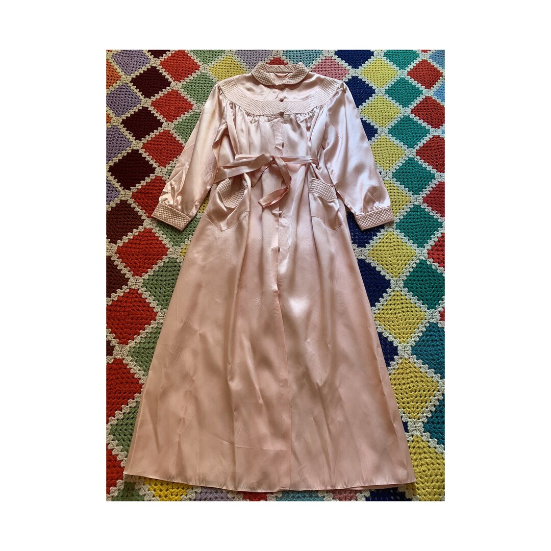 70s Quilted PINK Satin Silk NIGHTGOWN Etsy