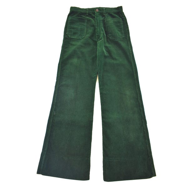 70s Corduroy cotton green flared woman trousers