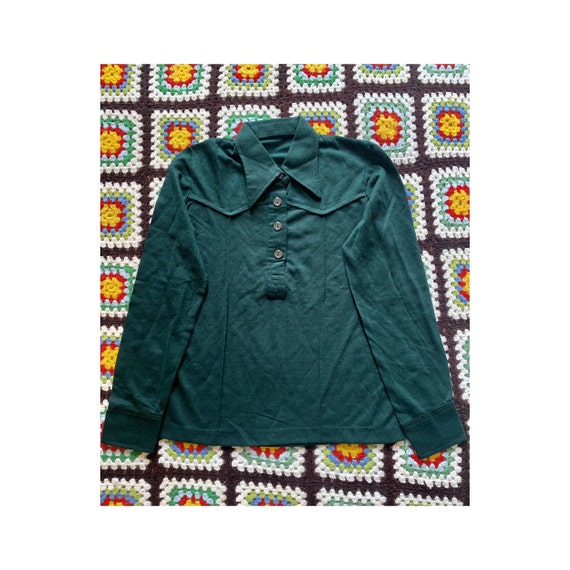 70s DEADSTOCK woman POINTED COLLAR polo shirt - image 1