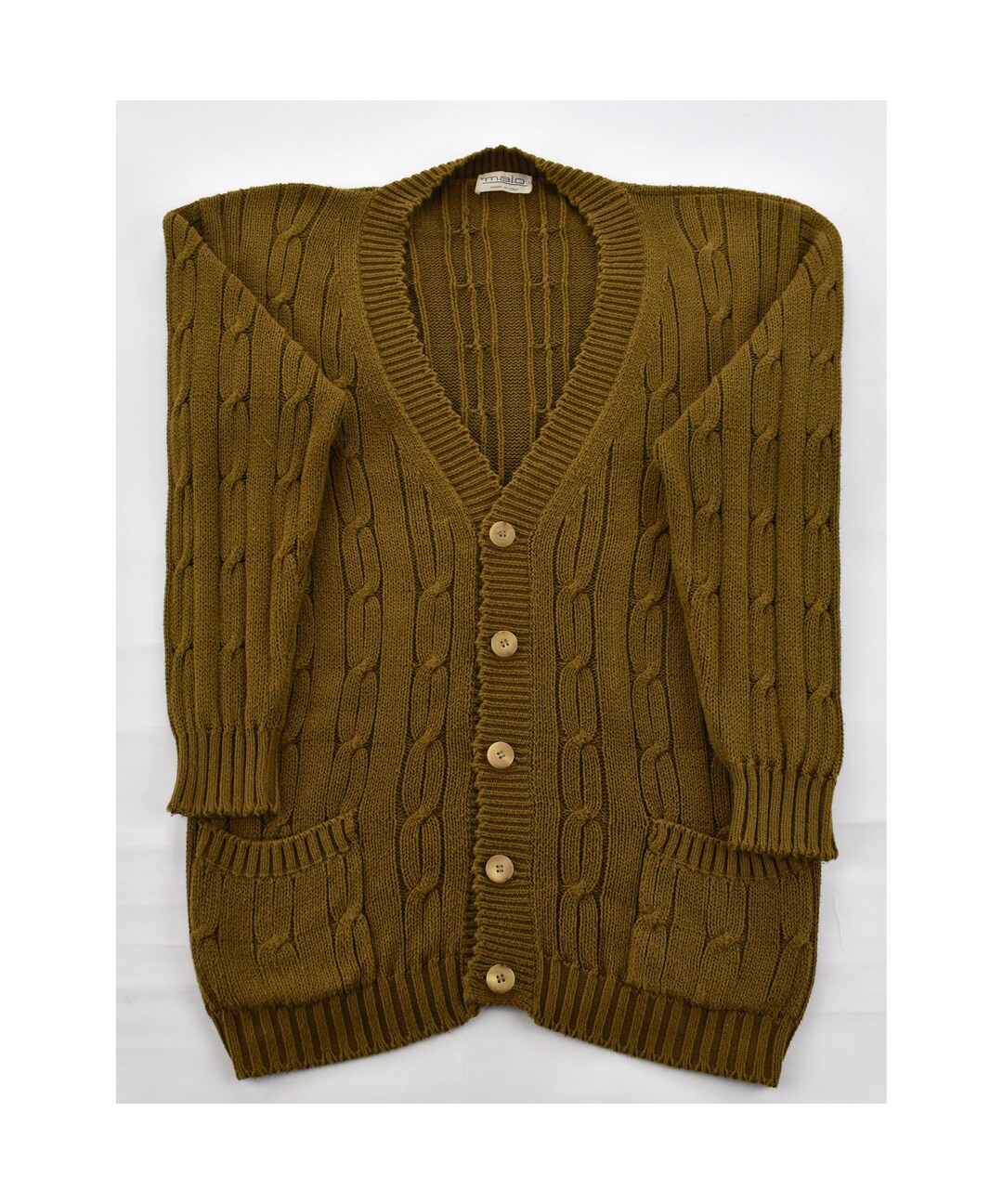 80s MALO Cable Knit Cotton Khaki Man Cardigan - Etsy Ireland