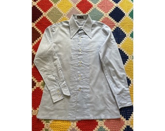 70s pastel light blue PLEATED cotton POINTED_COLLAR man SHIRT