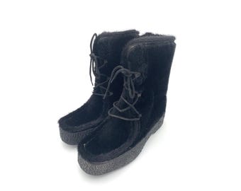 Bottes Fourrure Tecnica Cortina Skandia - Taille US 8,5-9 (IT 40-45) - Noir - Vintage Années 90 - Italie