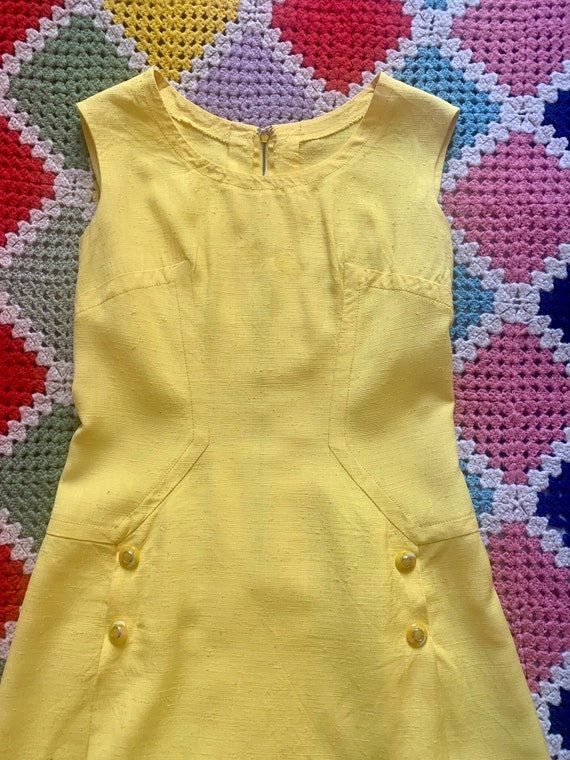 70s lovely BRIGHT_YELLOW cotton DRESS - image 3