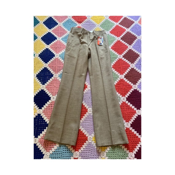 70s DEADSTOCK mud brown LINEN woman FLARED trouse… - image 1