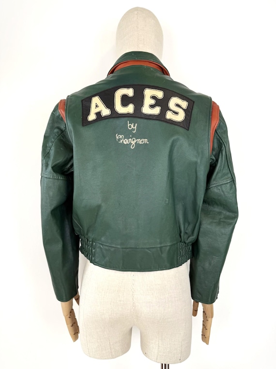 90s CHEVIGNON green LEATHER varsity JACKET
