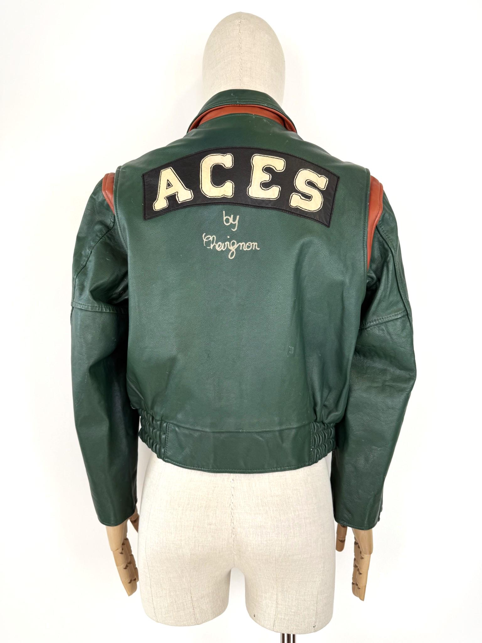 90s CHEVIGNON Green Leather Varsity Jacket - Etsy