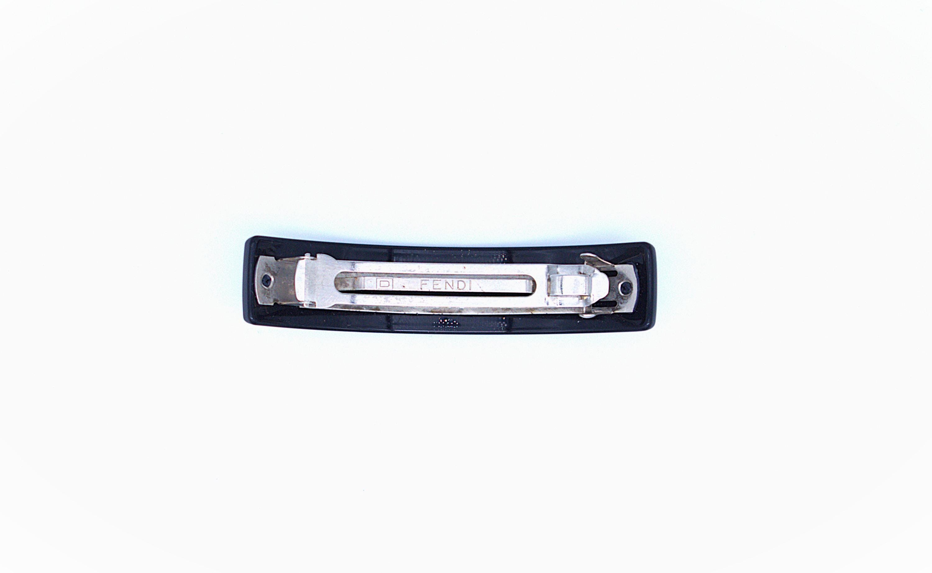 Fendi 90s Zucca Black Acrylic Hair Barrette Clip 3” Fendi Brown Zucca Monogram Bow Hair Clip – STYLISHTOP main image 2