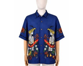 90s MAMBO LOUD australia surf parrots blue viscose man shirt