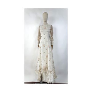 60s FLOWERED chiffon silk WEDDING DRESS