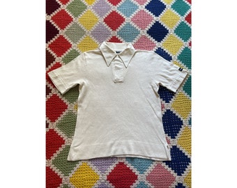 70s HAZARD cream SOFTY cotton POINTED_COLLAR man POLO