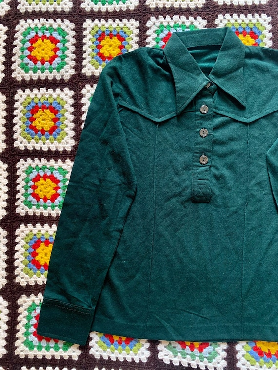 70s DEADSTOCK woman POINTED COLLAR polo shirt - image 2