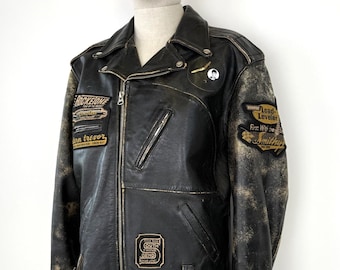 80s LEE TREVOR Black Biker Leather Jacket - Etsy