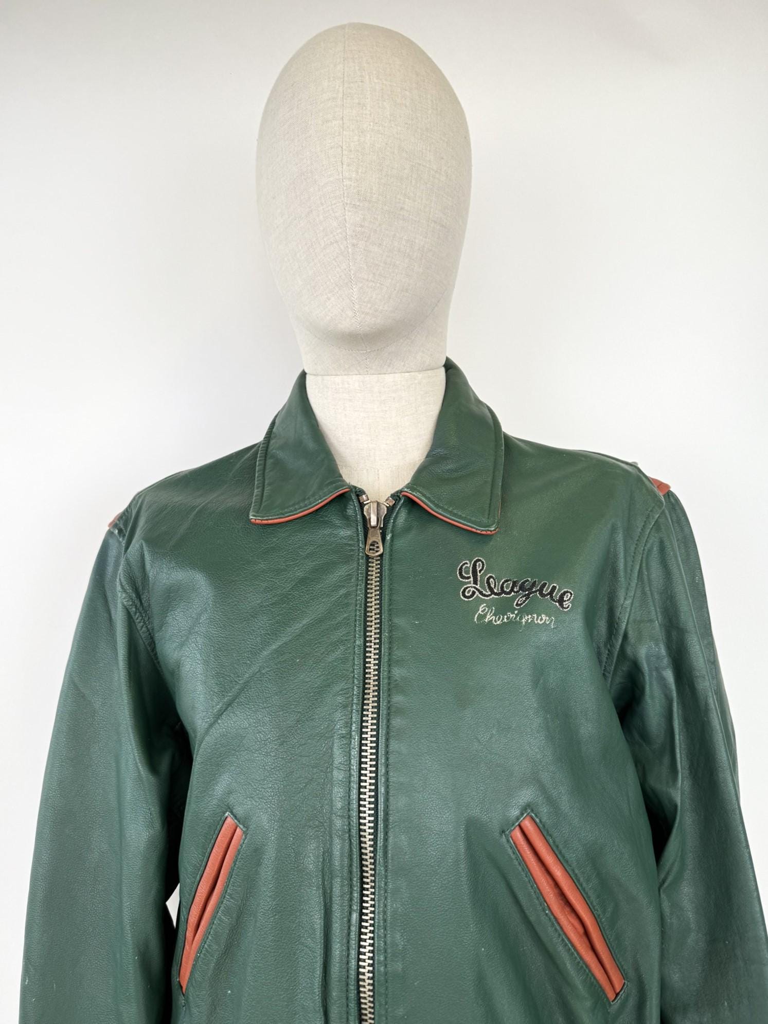 ジャケット・アウター 80s 90s CHEVIGNON Padded Varsity Jacket 90s CHEVIGNON Green Leather Varsity Jacket - Etsy