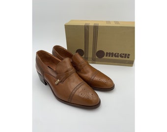70s deadstock NUT_BROWN leather LOAFER_SHOES unisex size 41EU