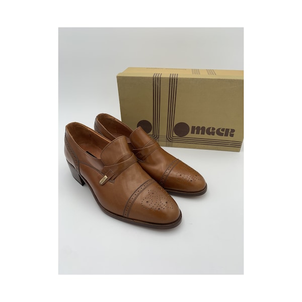 70s deadstock NUT_BROWN leather LOAFER_SHOES unisex size 41EU
