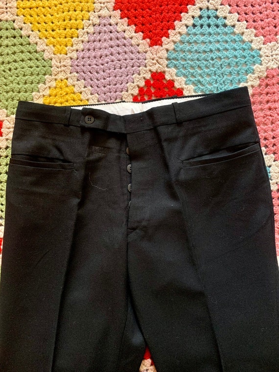 70s DEADSTOCK wool WOMAN flared BLACK trousers - image 3