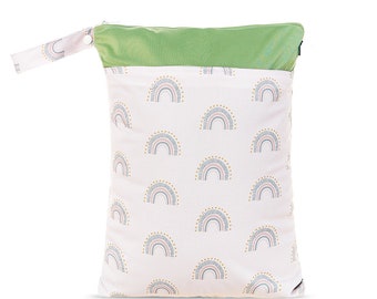 Wetbag Regenbogen  / hellgrün - 30x40cm Windeltasche Kitatasche Wickeltasche Nasstasche