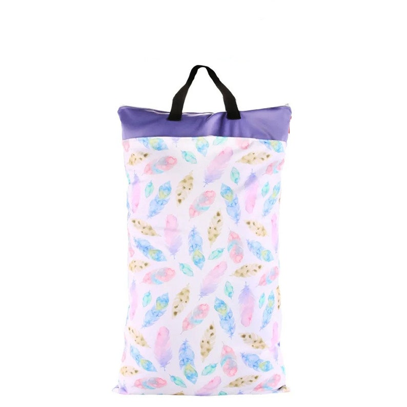 Wetbag feathers / purple 40 x 70 cm diaper bag daycare bag changing bag wet bag image 1