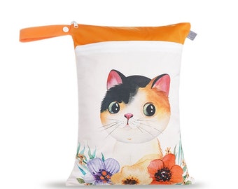 Wetbag Katzen / orange - 30x40cm Windeltasche Kitatasche Wickeltasche Nasstasche