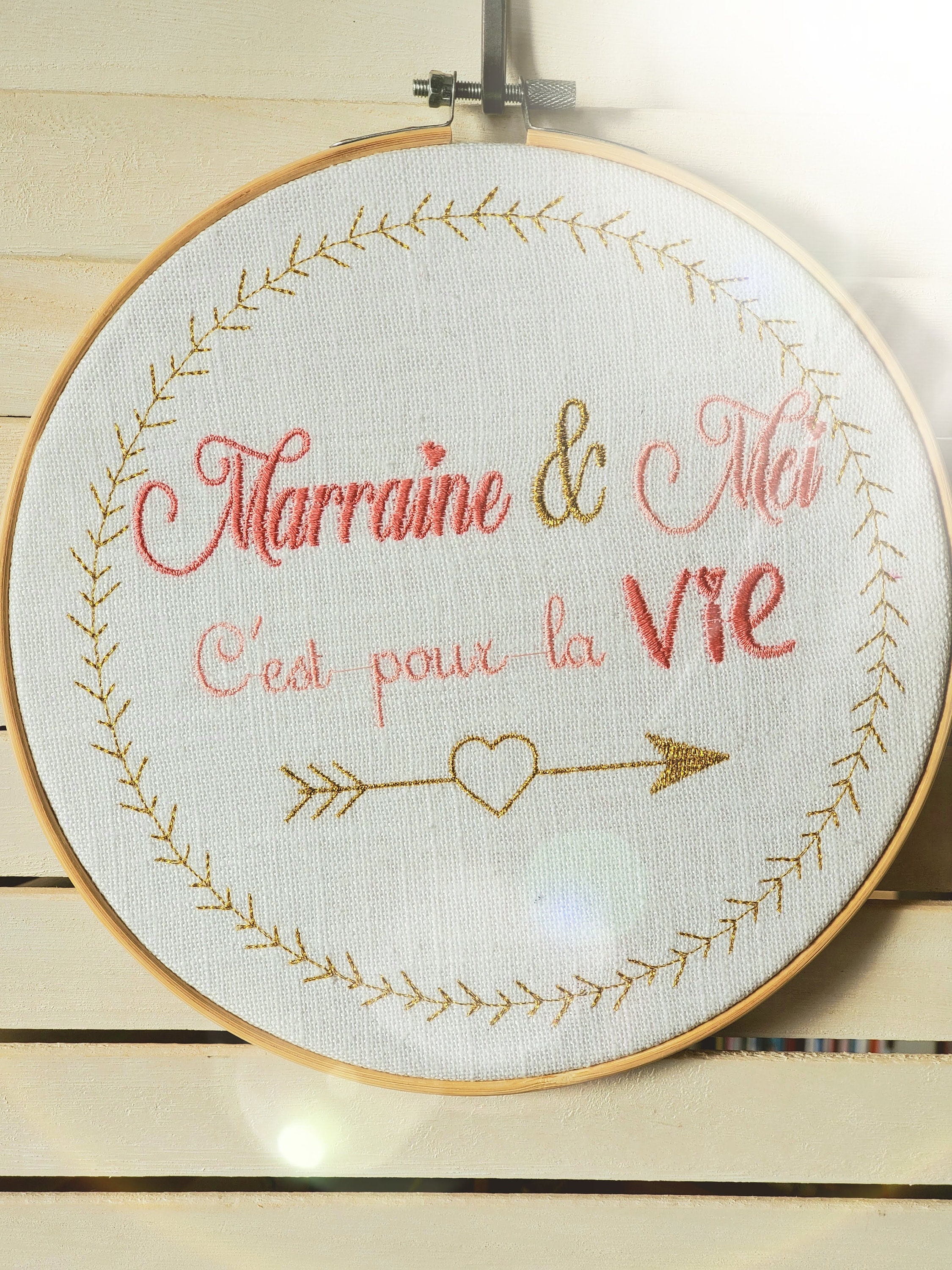 Cadre Déco Brodé Personnalisable Texte Marraine