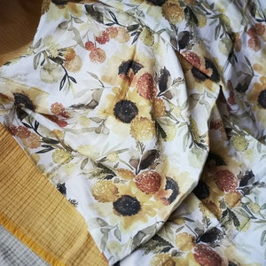 Faixa de musselina de girassol, musselina de algodão orgânico, floral, faixa de bebê, presente de bebê, chá de bebê, pano de musselina de girassol, 100*100 cm