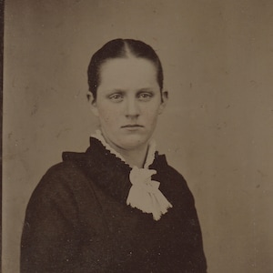 Clear Pretty Young Girl Looks Sternly at Photographer - Antique Original Tintype Photo - 1860s-1890s