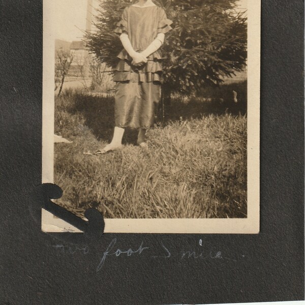 Two Foot Smile! Pretty Young Flapper Girl Smiles for Camera - 1920s - Vintage Original Photo Album Cut With Inscription