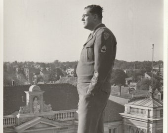 I'm King of The World! Handsome Military Soldier Stands on Old Building Overlooking City 1950s - Vintage Original Photo