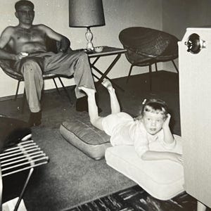 Watching the Tube with Dad! Sweet Farher Daughter Moment! - Antique/ Vintage Original Snapshot Photo - Time Got Away From Us