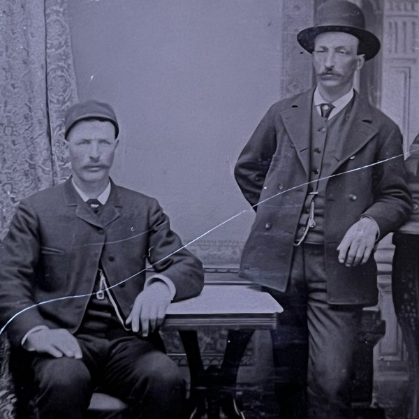 Train Conductor and the Outlaw ! - Gay Int. - Antique/ Vintage 1800s Tintype Photo - Time Got Away From Us