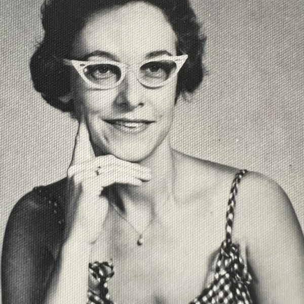 Get It, Bettie! Pretty Lady Sly Smile in Cat Eye Glasses! - Antique/ Vintage Original Snapshot Photo - Time Got Away From Us