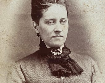 Miss Sarah Harris! Beautiful Victorian Lady with Dress and Jewlery! - Antique/ Vintage Original Cabinet Card Photo - Time Got Away From Us