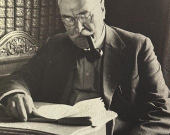 The Professor and His Pipe! Handsome Older Gentleman Reading! - Antique/ Vintage Original Snapshot Photo - Time Got Away From Us