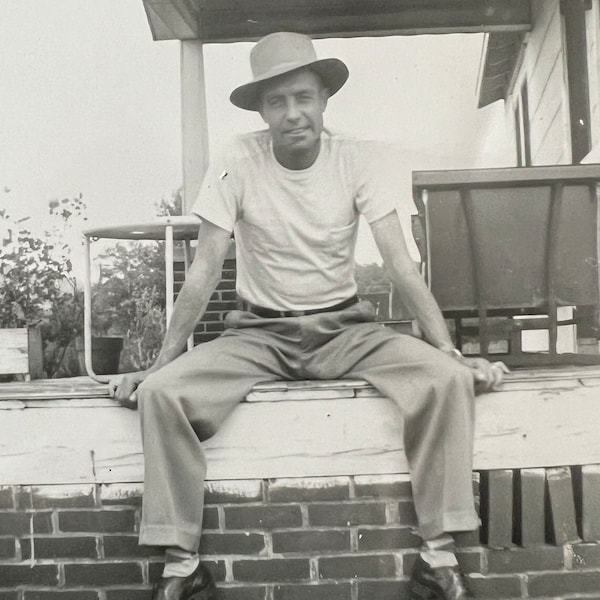 Good Looking Leroy! Cute Young Man on Porch! Gay Int.! - Antique/ Vintage Original Snapshot Photo - Time Got Away From Us