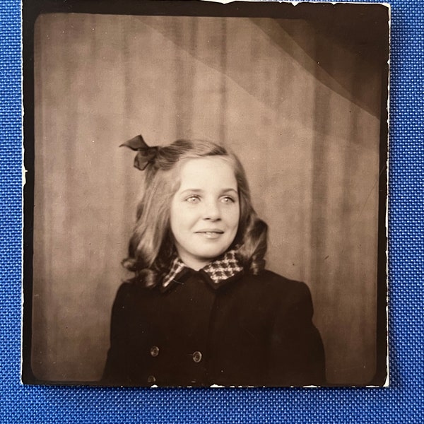 Baby Blue Eyes and Ribbons In Hair! Pretty Young Girl - Antique / Vintage Original Photobooth Arcade Photo - Time Got Away From Us