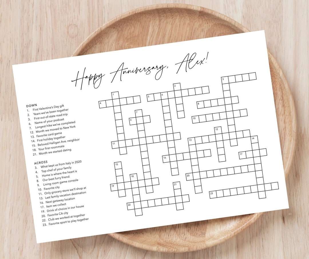 Custom Anniversary Crossword Puzzle Modern Personalized Gift for Her