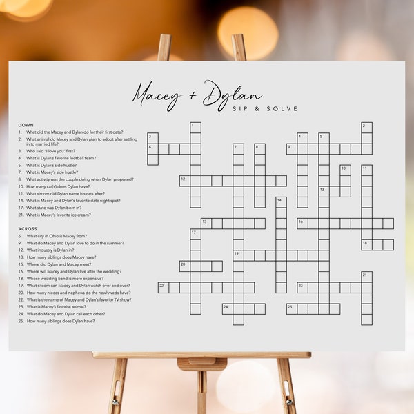 Custom Wedding Crossword Puzzle | Personalized Sip & Solve Shower Game | Custom Rehearsal Dinner Welcome Bag Printable | Digital Delivery