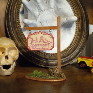 Pink Palace Apartments 1/12 scale handmade sign prop replica