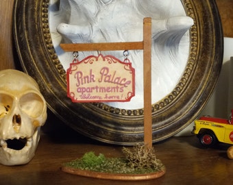 Pink Palace Apartments 1/12 scale handmade sign prop replica