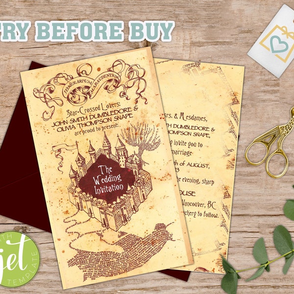 Wizard map wedding invitation -school of magic - HPinvitation - EDITABLE WITH JET-