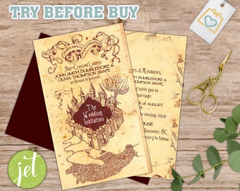 Zauberer Karte Hochzeitseinladung - Fantasy Magische Hochzeit einladen - Digitaler Download-Schule der Magie-EDITIERBAR MIT JET