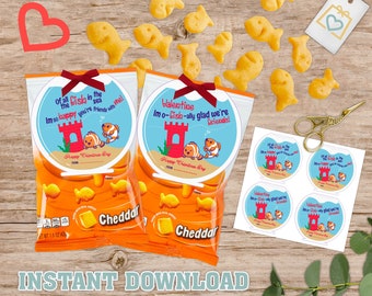 Goldfish Valentine's Day Tags - School Favors-Printable Classroom Treats – Instant Download