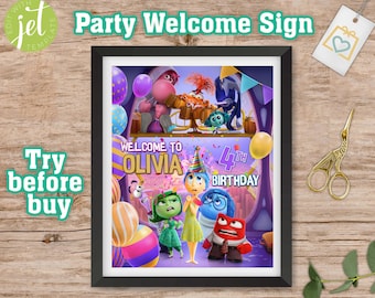 Cartel de bienvenida de cumpleaños de Inside Out, decoración para fiesta infantil (descarga digital)