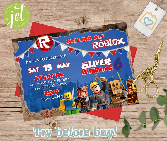 KIDS ROBLOX BIRTHDAY INVITATION TEMPLATE