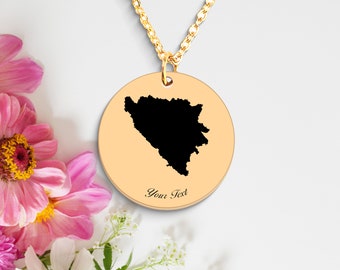 Bosnia and Herzegovina Country Map Necklace, Your Name Necklace, Minimalist Necklace, Personalized Gift, Silver Necklace, State Necklace