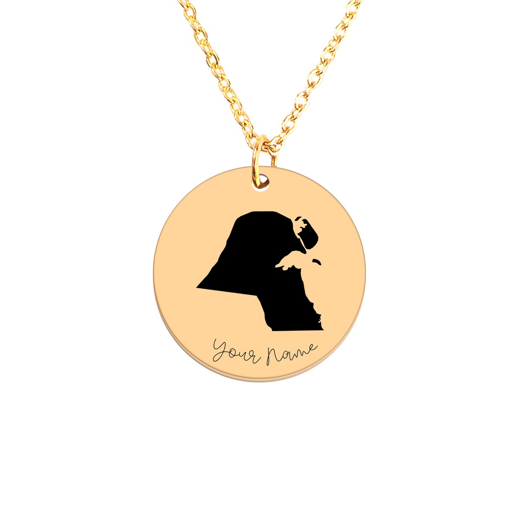 Kuwait Country Map Necklace, Your Name Necklace, Minimalist Necklace