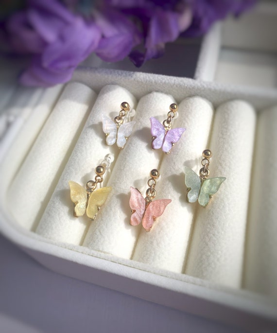 Butterfly Clip On Invisible Clip On Kids Clip On Colorful Butterfly Gift for Kids First Earrings Non pierced Earrings Dainty Clip On